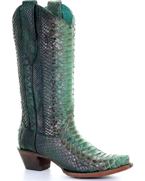 Corral Womens Turquoise Full Python Woven Cowgirl Boots Snip Toe Boot Barn
