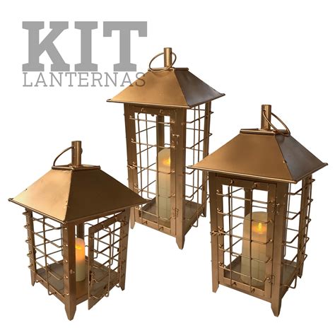 Kit 3 Lanternas Douradas Marroquina De Ferro Modelo Colonial