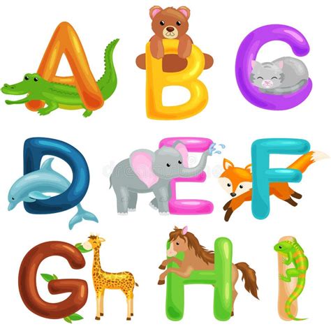 Cute Cartoon Animals Alphabet For Children Education Vector