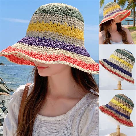 Travelwant Foldable Wide Brim Colorful Crochet Straw Hatoutdoor Sun