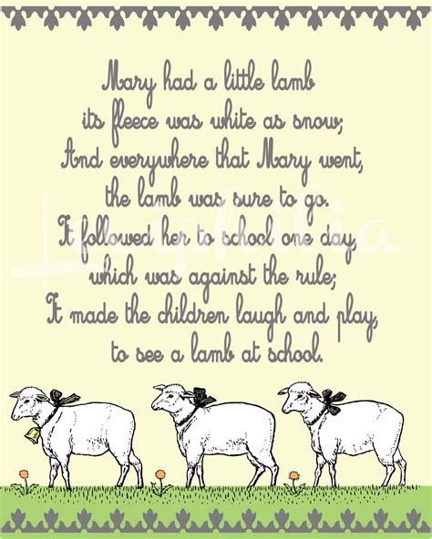 Nursery Print Nursery Rhyme Mary Had A Little Lamb Etsy Nursery