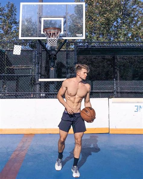 Slim Fit Blond Bare Chest Teenage Basketball Player