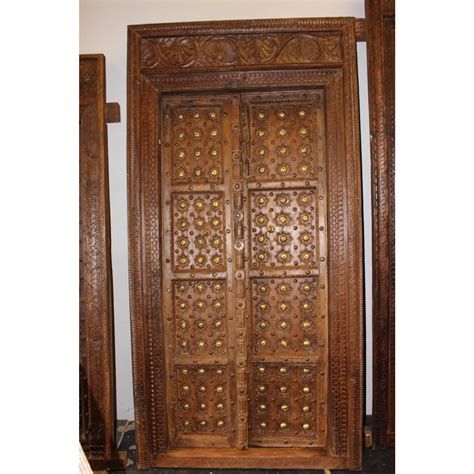 Antique Indian Hand Carved Wooden Door And Frame Chairish Wooden