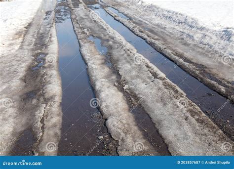 The Road With Melting Snow In Nature Stock Image Image Of Surface