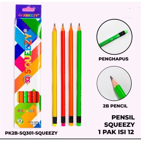 Jual Pensil 2b Squeezy 1 Box Isi 12 Pcs Pk2b Sq 301 Dengan Penghapus