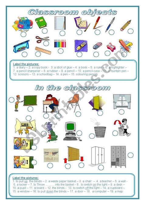 Classroom Objects Label The Pictures Editable Esl Worksheet By