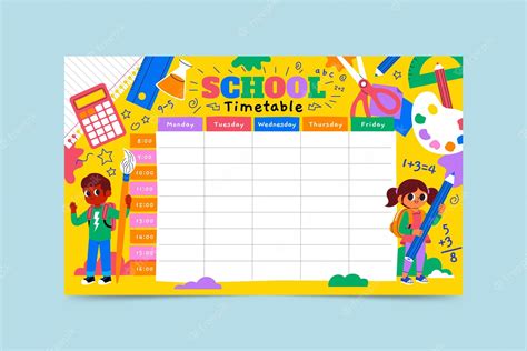 Free Vector Cartoon Back To School Timetable Template