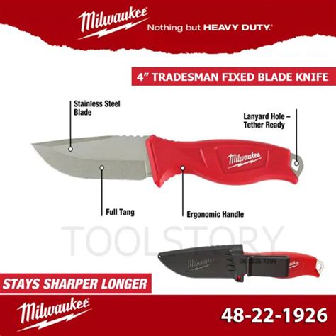 Milwaukee 48 22 1926 ขนาด 4 นิ้ว Tradesman Fixed Blade Knife Th