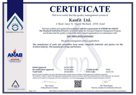 Kanfit Achieves As9100 Rev D Quality Management System Accreditation