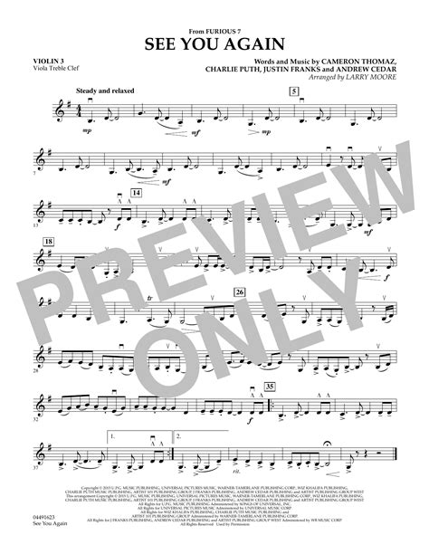 See You Again Violin 3 Viola Treble Clef Sheet Music Larry Moore