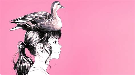Hd Wallpaper Anime Girl Duck On Head Profile View Semi Realistic