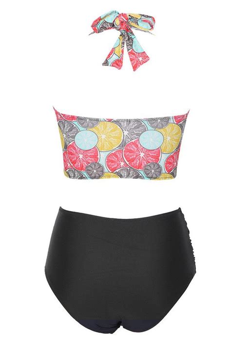 Cupshe Colourful Slices Of Lemon Halter Bikini Set Halter Bikini Set