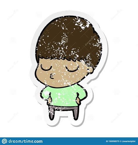 A Creative Distressed Sticker Of A Cartoon Calm Boy Stock Vector