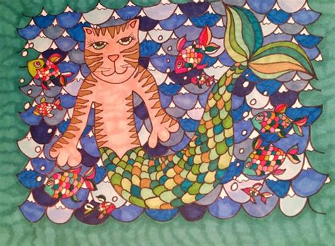 mermaid cat coloring page digital instant download | Cat coloring page