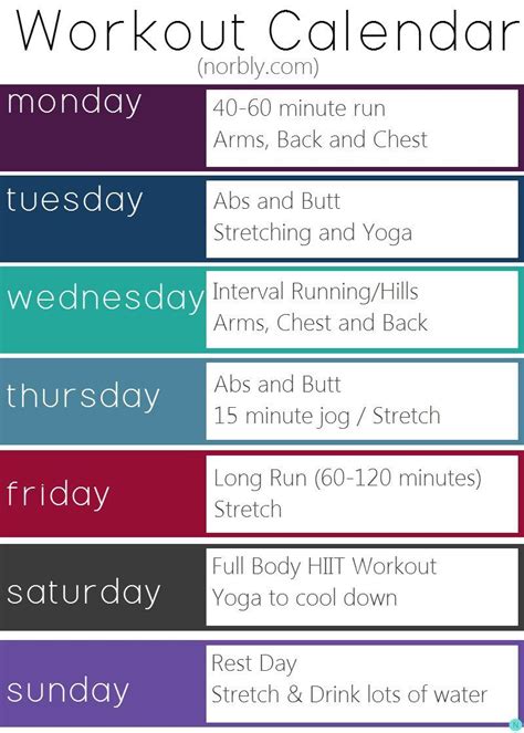 A workout schedule is a tool that helps people keep track of when to follow their fitness routine. I think I would like this | Weekly workout schedule ...