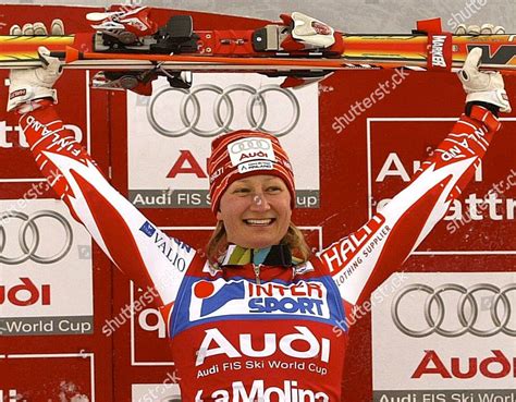 Finnish Skier Tanja Poutiainen Celebrates On Editorial Stock Photo