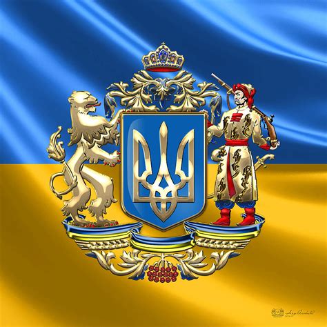 Ukraine Proposed Greater Coat Of Arms Over Ukrainian Flag Digital Art