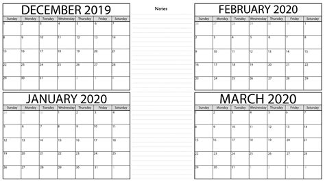 Printable Calendar Jan Feb March 2020 Calendar Printables Free Templates