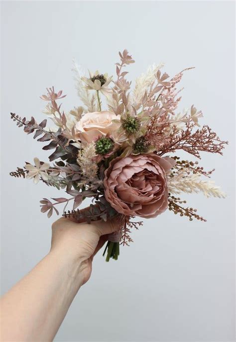 Bridesmaid Bouquet Boho Bouquet Beige Blush Pink Flowers Etsy In 2021