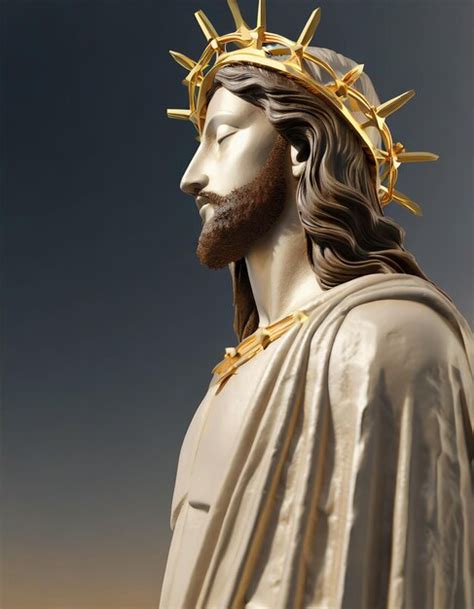 Premium Photo Comma On Jesus Christ Statue With Gold Crown Of Thorns