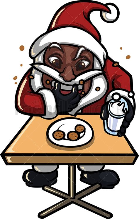 Black Santa Claus Devouring Milk And Cookies Cartoon Clipart Friendlystock