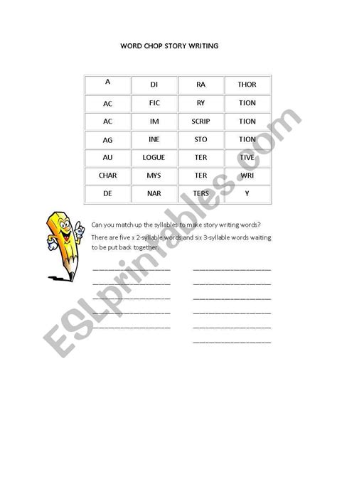 English Worksheets Word Chop Story Writing Words
