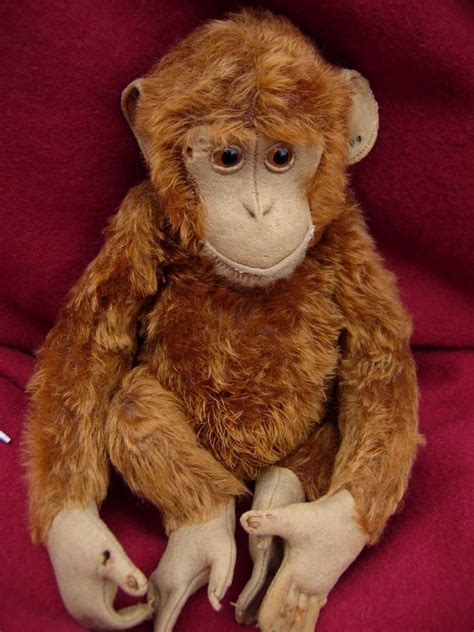 Antique Steiff Cinnamon Mohair Monkey With Button Vintage Plush