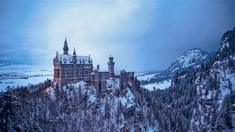 Hd Wallpaper Winter Sky Neuschwanstein Castle Snow Wintertime