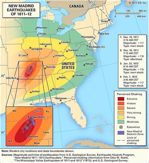 1811 1812 Map Of The New Madrid Earthquakes New Madrid Earthquake