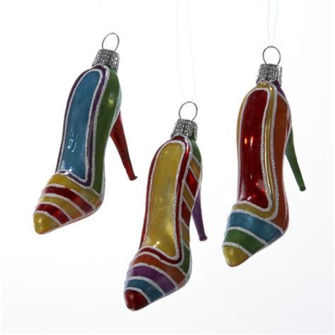 Set Of 3 Fashion Avenue Colorful High Heeled Glass Shoe Christmas Ornaments 3 Home
