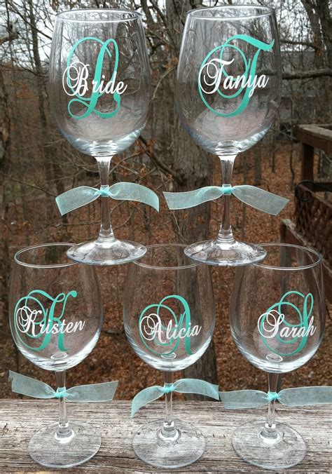 5 Personalized Bridesmaids Wine Glasses By Expressandcreate 50 00 Usd Via… Wedding Wine