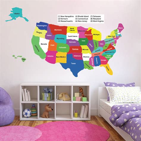 United States Map Wall Decal Educational Wall Decal Murals Primedecals