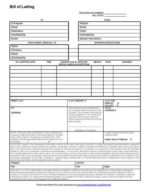 With attached underlying bills of lading. Bill of Lading Template Form - PDF Download | Business Forms | Pinterest | Bill of lading, Pdf ...