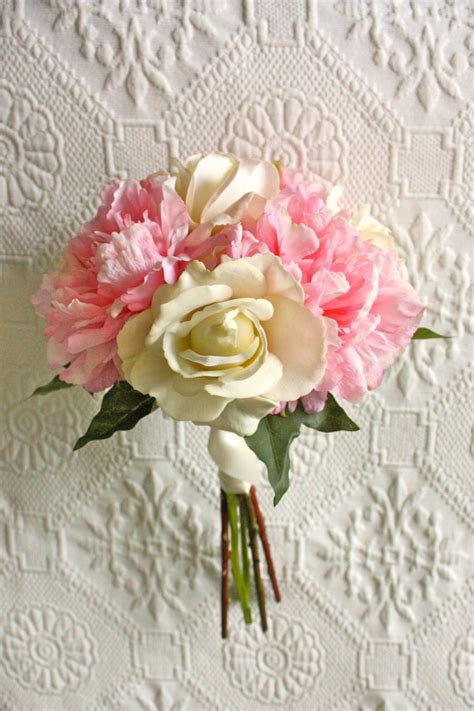 Pink Peony Bouquet With Ivory Roses Bridesmaid Bouquet Summer Wedding