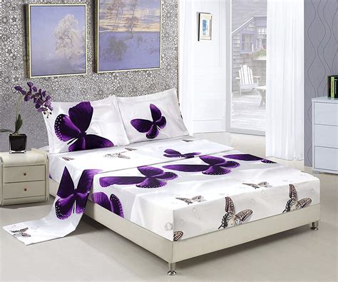 The queen dark grey sheet set comes in a variety of trendy colors that can easily match décor of any room. 3D Bed Sheet Set Queen -4 Piece 3D Purple Butterfly and ...