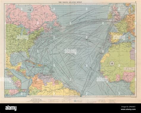 North Atlantic Ocean Sea Chart Ports Lighthouses Mail Routes Large