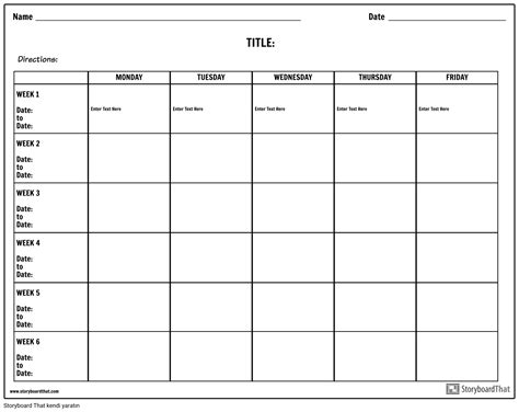 Haftalık Planlayıcı Şablonları Planlayıcı Çalışma Sayfaları