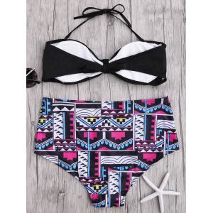Black S High Waisted Geometric Print Halter Bikini Swimwear RoseGal Com