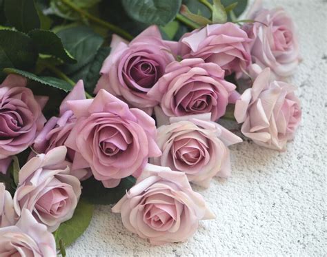 Purple Mauve Roses Real Touch Flowers Silk Roses Diy Wedding Etsy