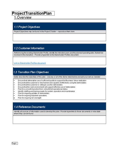 Project Transition Plan Template Templates At