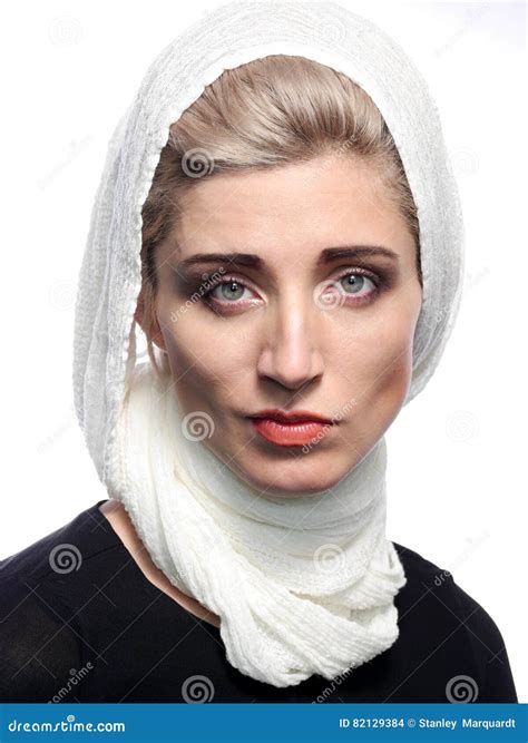 Woman In A Scarf Stock Photo Image Of Pretty Scarf 82129384