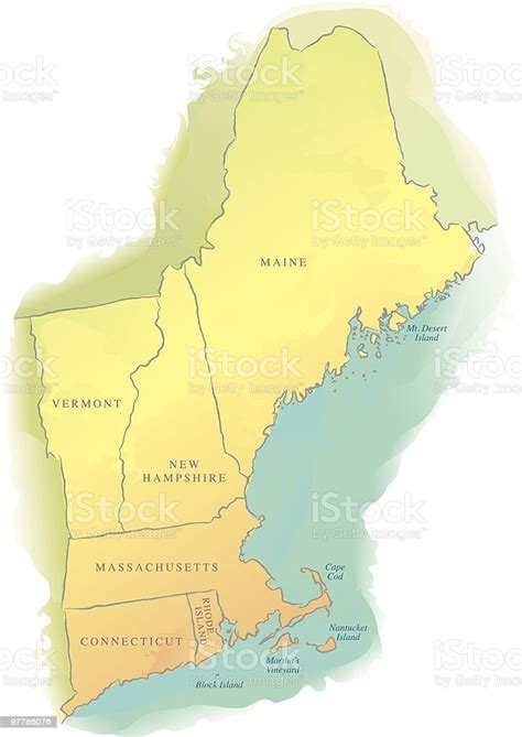 Map Of New England Watercolor Style Stock Illustration Download Image