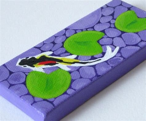 Koi Fish Pond Original Acrylic Painting On Canvas Purple