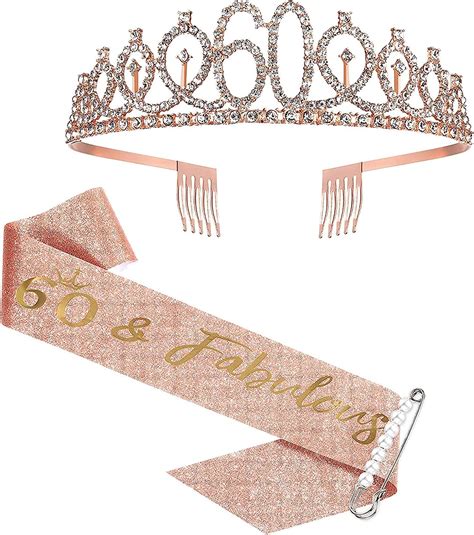 Buy 60th Birthday Sash And Tiara For Women Rose Gold Birthday Sash Crown 60 And Fabulous Sash And