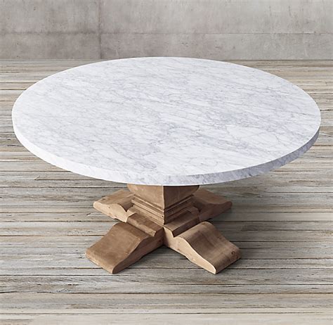 The beauty of the essex dining table will shine through in your home by way of the natural cracks and knots that are inherent in the salvaged pine wood of this gorgeous and oversized custom reclaimed wood dining table wormy | etsy. Salvaged Wood & Marble Trestle Round Dining Table