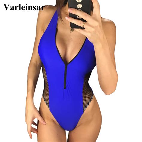buy sexy zipper mesh high cut one piece swimsuit women swimwear female 2019