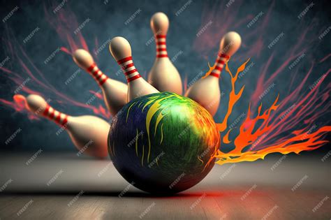 Premium Photo A Bowling Ball Is Being Knocked Over By Pins