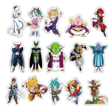 The Dragon Ball Characters Stickers Are All Different Colors And Sizes
