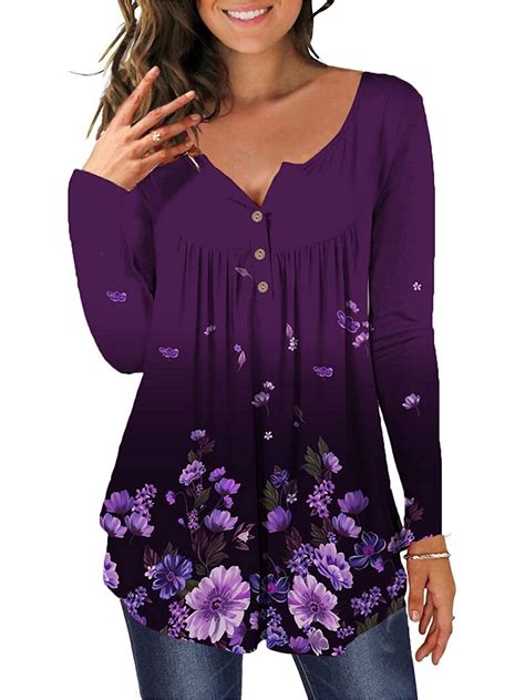 amart women summer floral print long sleeve tunic tops casual blouse