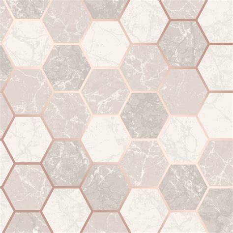 Rose Gold Marble Hexagon Wallpaper